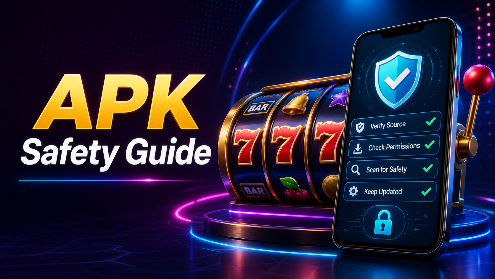 FS Slot APK safety guide cover with slot reels and mobile checklist